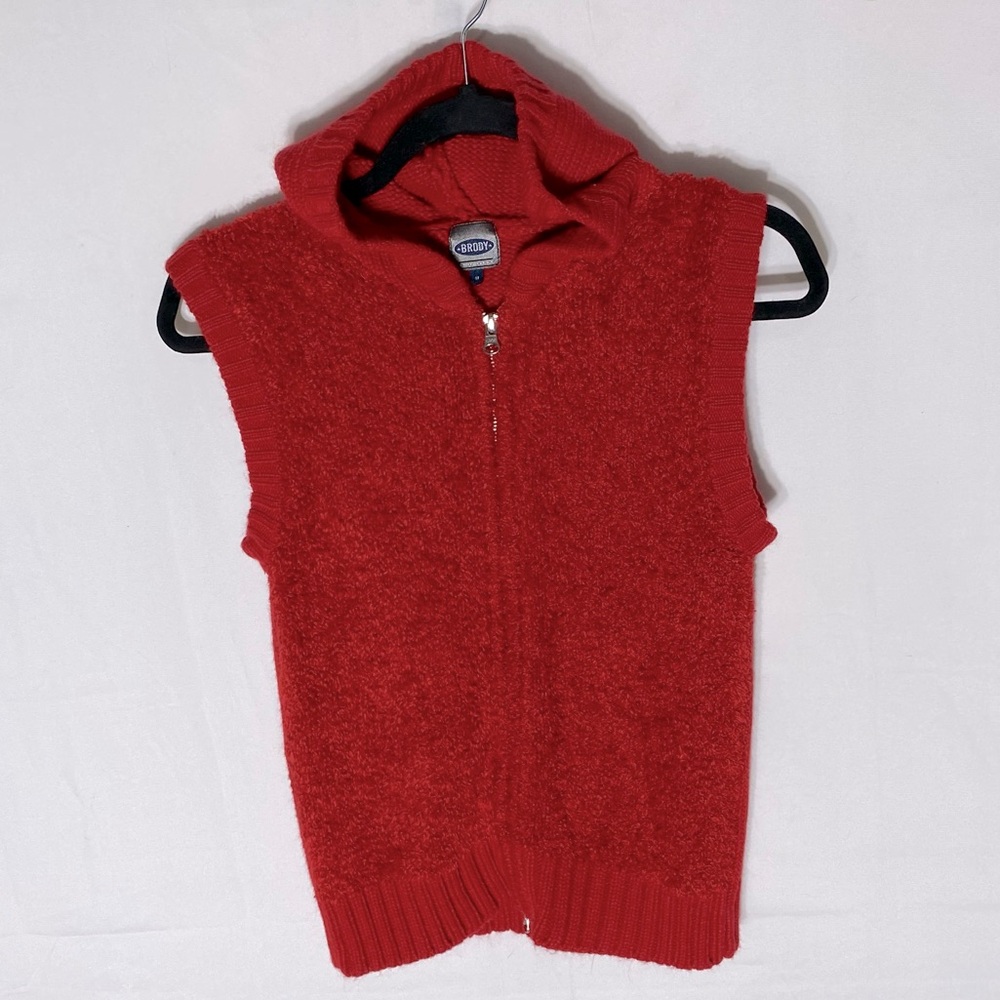 Vintage Y2K Brody Red Hooded Zip Front Sweater Vest M